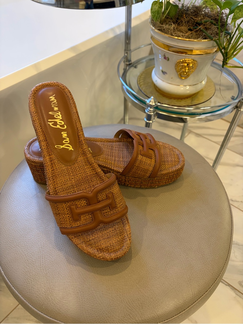 Sam Edelman Pauleena Slide Wedge Sandals Cognac-Size 11